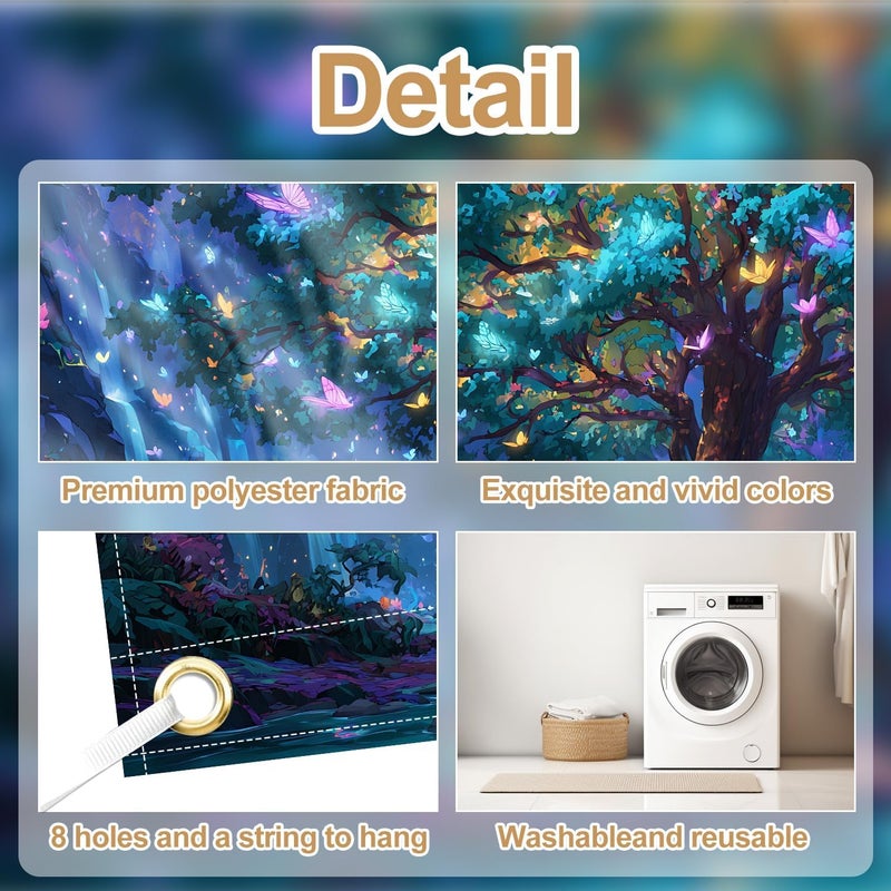 THISFIND Fantasy Forest Garage Door Banner – Colorful Tree & Butterfly Night Scene Mural for Outdoor Holiday or Year-Round Decor - Image 4